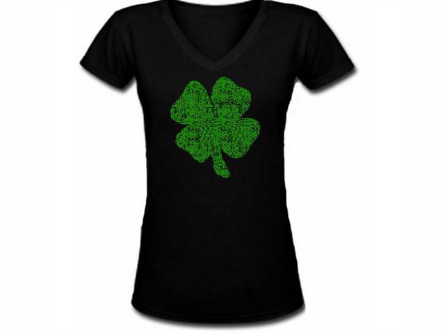 4 leaf clover irish lucky shamrock ladies girls black t shirt